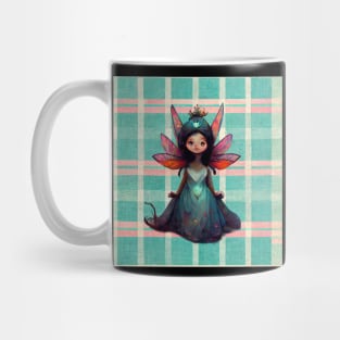 Sweet little fairy princess with wings against a plaid background. Mug